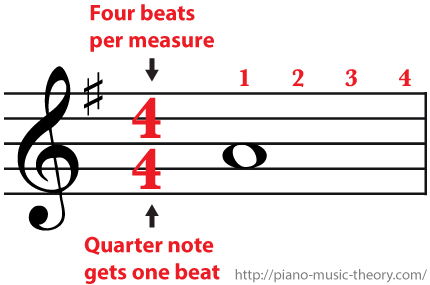 4/4 Time Signature Four beats per measure and a whole note gets four beats